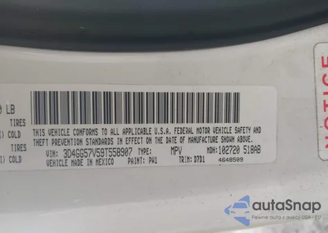 2009 Dodge Journey Sxt z USA, uszkodzony, nr VIN 3D4GG57V59T558907